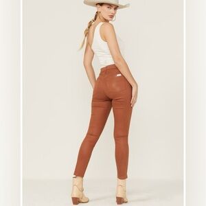 7 for All Mankind High Rise Stretch Faux Leather Coated Skinny Jeans Rust/Brown